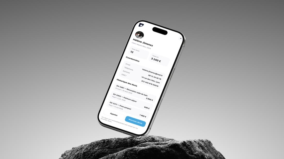 Fiche client dans l'application DevisInstant