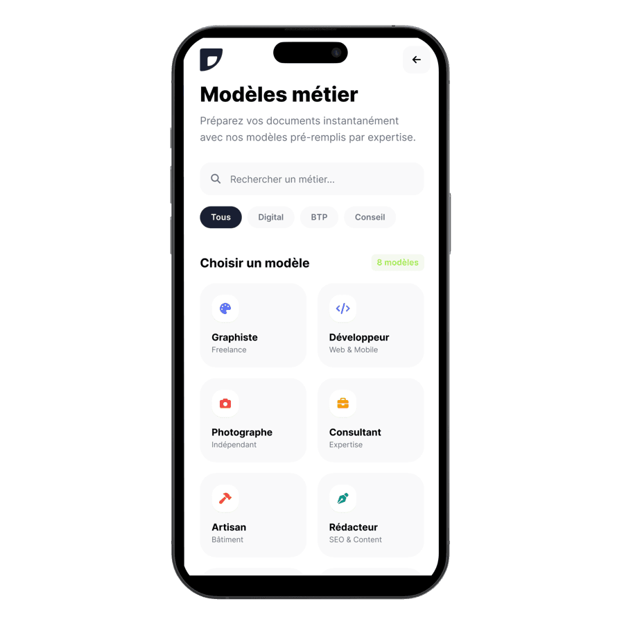 Modèles de devis métier sur mobile